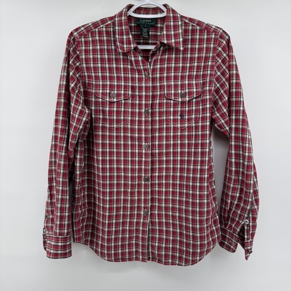 Lauren Ralph Lauren Western Shirt Womens Small Western Plaid Metal Button